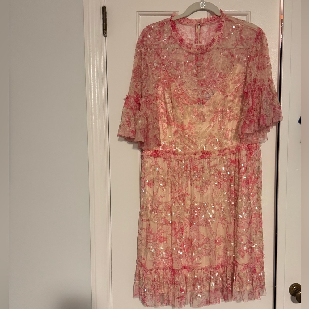 Mac Duggal Pink Floral Sequin Dress